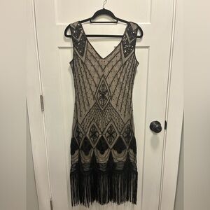 Unique Vintage Black and Silver Sheath Mini Dress